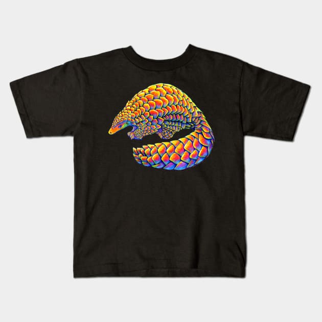 Psychedelic Rainbow Pangolin Kids T-Shirt by rebeccawangart